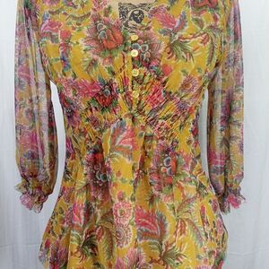 Anthropologie Yellow and Pink Floral Blouse